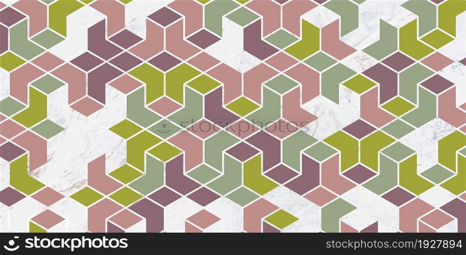 Abstract geometric pattern green and brown background with polygonal shape and marble texture