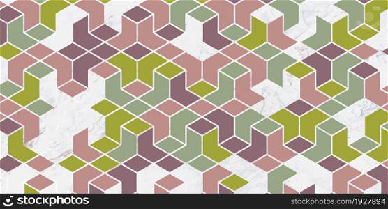 Abstract geometric pattern green and brown background with polygonal shape and marble texture
