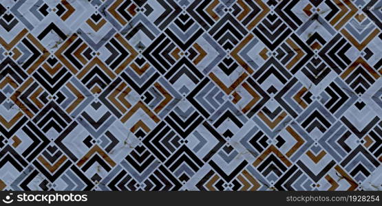 Abstract geometric pattern with stripes square shape. Luxury of dark blue background and marble texture