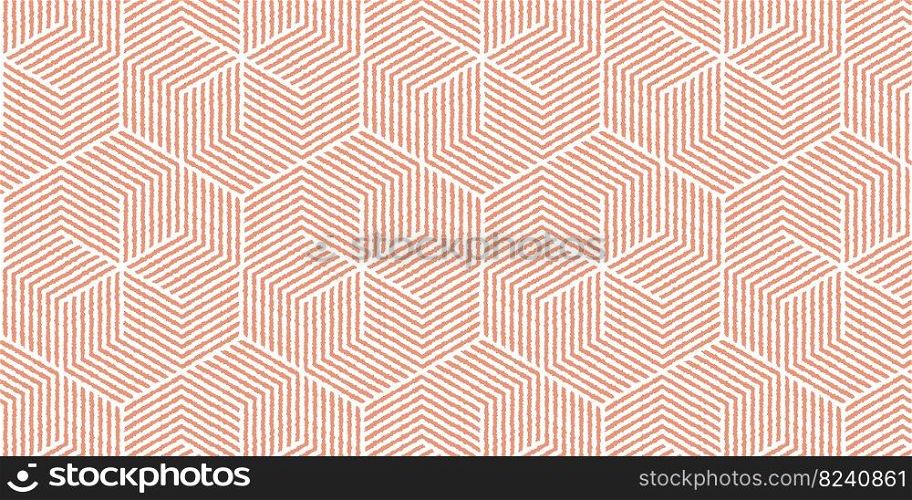 Abstract geometric pattern with wavy stripes lines. Seamless orange polygon shape and white background