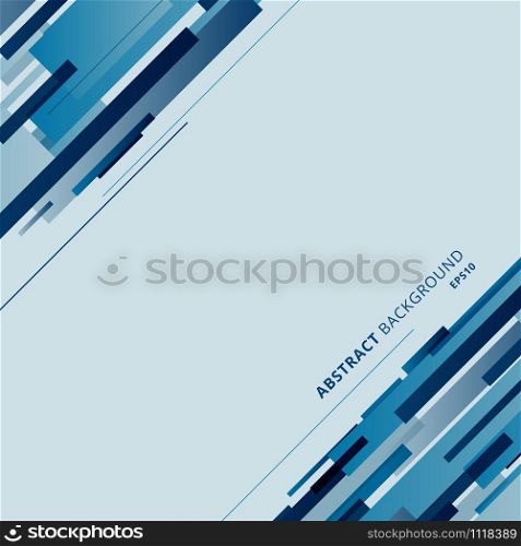 Abstract geometric rectangle shape and line diagonal overlapping blue color background with space for your text. Technology futuristic concept. Vector illustration