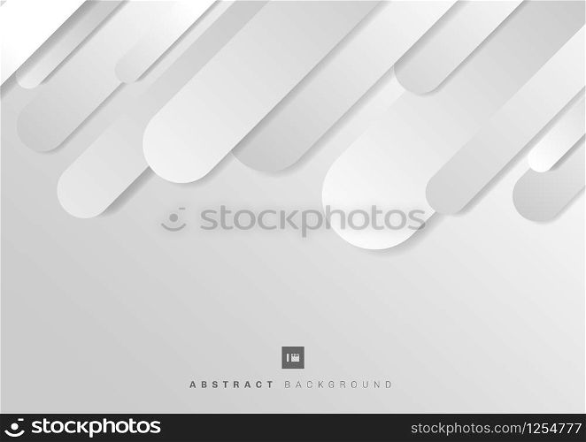 Abstract geometric rounded line gray diagonal dynamic overlapping on white background. Minimal motion design. Vector illustration