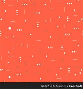 Abstract Geometric Seamless Pattern with White Dots and Arrows on Orange Background. Trendy Hi-Tech Printable Ornament Texture for Fabric, Textile. Wallpaper, Wrapping Paper Print. Vector Illustration. Geometric Seamless Pattern with Dots and Arrows