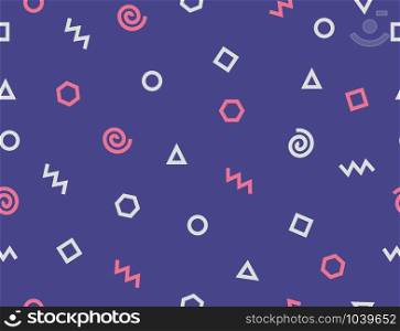 Abstract geometric shape doodle pattern on blue background - Vector illustration