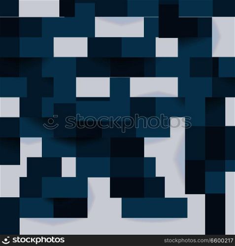 Abstract geometric shape from flat blue elements with shadows, vector background.