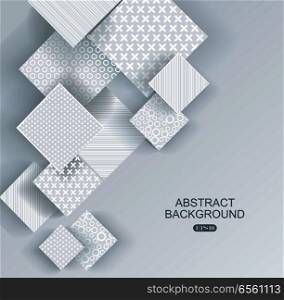 Abstract geometric shape from gray rhombus with different patterns, vector background.