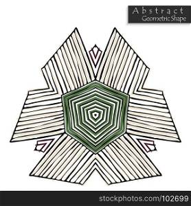 Abstract geometric shape roughly hand drawn. Striped symmetrical geometrical symbol. Vector icon isolated on white. Tribal ethnic pattern design element.