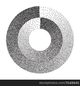 Abstract Geometric Shape Vector. Black Dotted Round Circle. Noise, Grunge Texture. Halftone Background. Vintage Dotwork Engraving Vector Illustration.. Abstract Geometric Shape Vector. Black Dotted Round Circle. Film Grain, Noise, Grunge Texture. Halftone Background. Vintage Dotwork