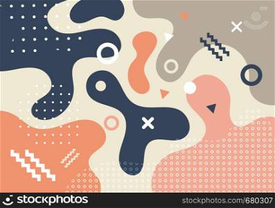 Abstract geometric shapes and forms trendy fashion memphis style 80s-90s style card design background. You can use for poster, brochure, layout, template or presentation, leaflet, flyer, print, banner web. Vector illustration