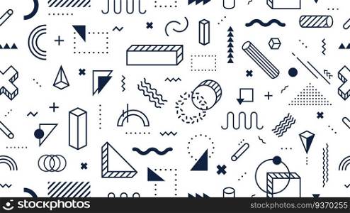 Abstract geometric shapes seamless pattern. Trendy memphis style, funky 80s memphis style design. geometric 90s funky pop poster or invitation card background vector illustration. Abstract geometric shapes seamless pattern. Trendy memphis style, funky 80s memphis style design background vector illustration