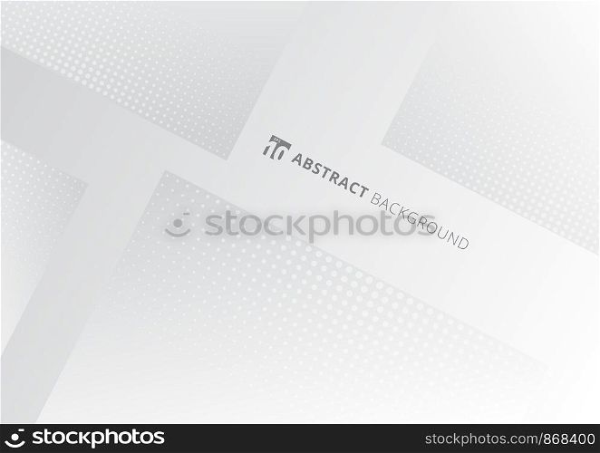 Abstract geometric shapes with halftone dots design on white and gray gradient background. Template square and triangle for presentation, cover brochure, banner web, etc. Vector illustration