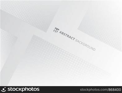 Abstract geometric shapes with halftone dots design on white and gray gradient background. Template square and triangle for presentation, cover brochure, banner web, etc. Vector illustration
