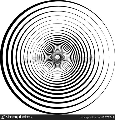 Abstract geometric spiral, ripples circular, concentric lines whirlpool swirl effect