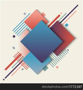 Abstract geometric squares blue and red gradient color with stripes lines elements on white background. Vector illustration
