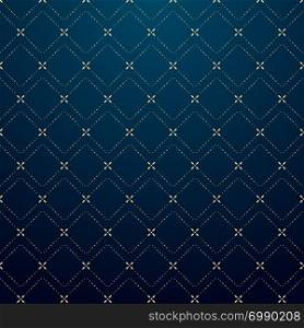 Abstract geometric squares gold dash line pattern on dark blue background luxury style. Vector illustration