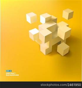 Abstract geometric template with 3d cubes and squares on orange background isolated vector illustration. Abstract Geometric Template