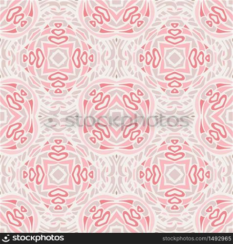 Abstract geometric tiles bohemian ethnic seamless pattern ornamental. Hand drawn graphic print. Seamless vector pattern illustration in traditional style. Cute pink vintage surface pattern