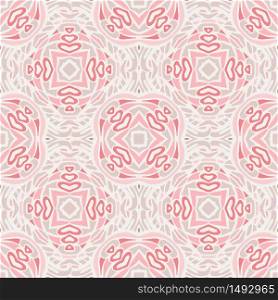 Abstract geometric tiles bohemian ethnic seamless pattern ornamental. Hand drawn graphic print. Seamless vector pattern illustration in traditional style. Cute pink vintage surface pattern