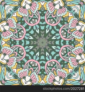 abstract geometric tiles bohemian ethnic seamless pattern ornamental pastel muted colors design. Abstract floral mandala vector ethnic boho pattern