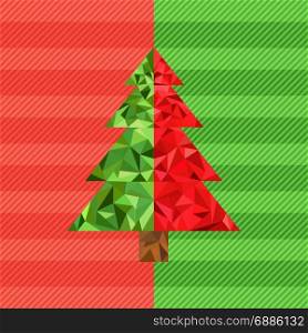 Abstract geometric triangle low poly art style green and red christmas tree greeting card, polygonal design for brochure, magazine, poster, leaflet, print, ad, icon, Vector illustration