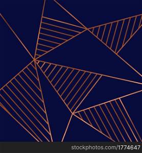 Abstract geometric triangles low polygon copper pattern on blue background luxury style. Vector illustration