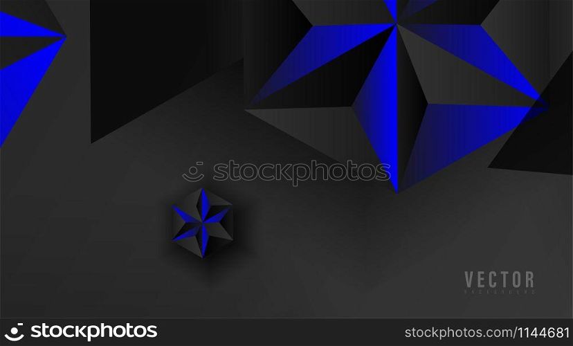 Abstract geometric vector background. hexagon shape and triangle with color gradient , blue , gray, and black . Vector Illustration For Wallpaper, Banner, Background, Card, landing page , etc