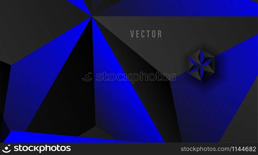 Abstract geometric vector background. hexagon shape and triangle with color gradient , blue , gray, and black . Vector Illustration For Wallpaper, Banner, Background, Card, landing page , etc