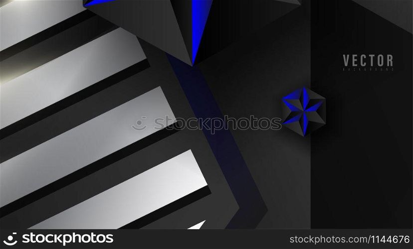 Abstract geometric vector background.shape hexagon, stripe, and triangle with color gradient ,blue , white, gray, and black .