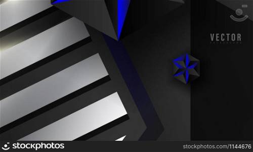 Abstract geometric vector background.shape hexagon, stripe, and triangle with color gradient ,blue , white, gray, and black .