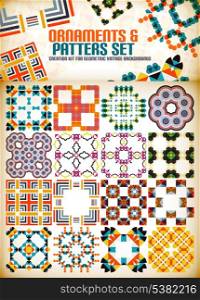 Abstract geometric vintage retro shapes for background creation. Creation kit
