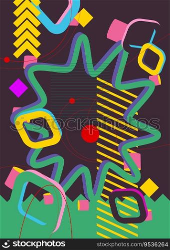Abstract geometrical graphic deluxe background. Minimal geometric vector with busy shapes backdrop. Vintage template for poster.