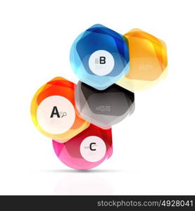 Abstract geometrical hexagon banner. Abstract geometrical hexagon banner. Colorful glossy shiny abstract stones isolated on white