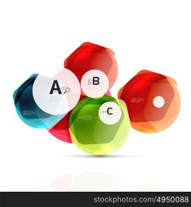 Abstract geometrical hexagon banner. Abstract geometrical hexagon banner. Colorful glossy shiny abstract stones isolated on white
