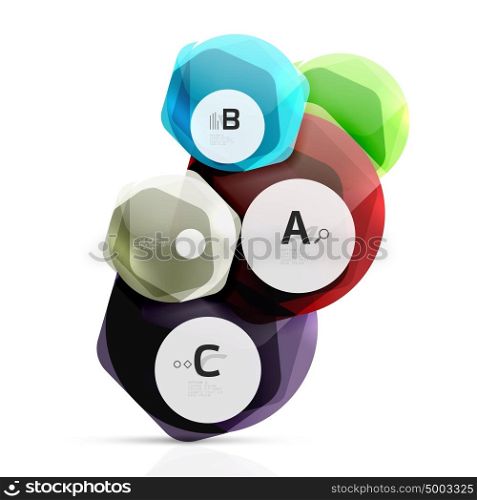 Abstract geometrical hexagon banner. Abstract geometrical hexagon banner. Colorful glossy shiny abstract stones isolated on white