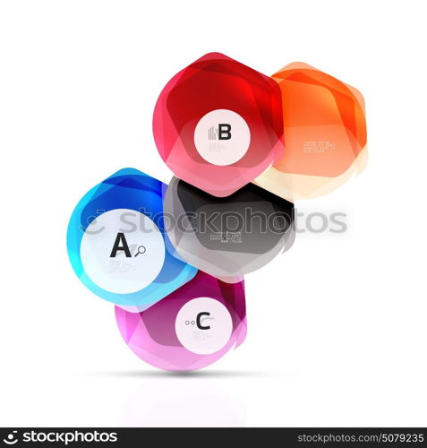 Abstract geometrical hexagon banner. Abstract geometrical hexagon banner. Colorful glossy shiny abstract stones isolated on white