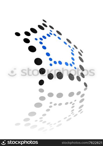 Abstract geometrical pattern of dots or circles with an oblique perspective and reflection in blue and black, vector illustration
