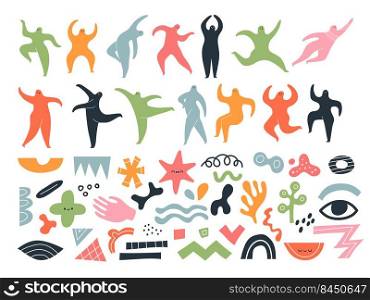 Abstract geometrical silhouettes. Funny modern geometrical colored trendy forms people walking human doodles icon recent vector templates set. Illustration of silhouette form human colorful. Abstract geometrical silhouettes. Funny modern geometrical colored trendy forms people walking human doodles icon recent vector templates set