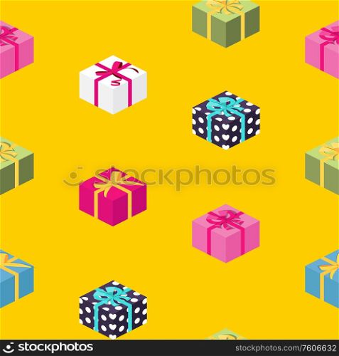 Abstract Gift Box with Bow and Ribbon Seamless Pattern Background. Vector Illustrration EPS10. Abstract Gift Box with Bow and Ribbon Seamless Pattern Background. Vector Illustrration