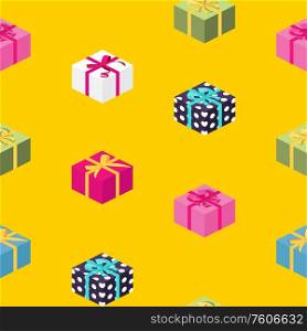 Abstract Gift Box with Bow and Ribbon Seamless Pattern Background. Vector Illustrration EPS10. Abstract Gift Box with Bow and Ribbon Seamless Pattern Background. Vector Illustrration
