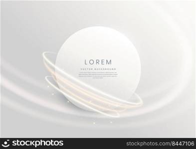 Abstract glegant circle frame with gold curve lines and lighting effect spakle on white background. Template luxury design. Vector illustration