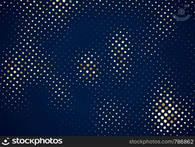 Abstract glitter gold halftone pattern on dark blue background background and texture. Luxury style. Vector illustration