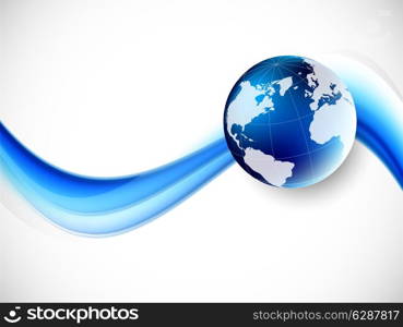 Abstract globalization background with blue wave and globe