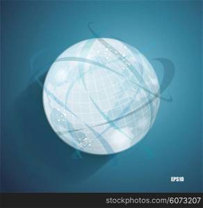 Abstract globe symbol with smooth vector shadows and map of the continents of the world, isolated vector icon, internet and social network concept