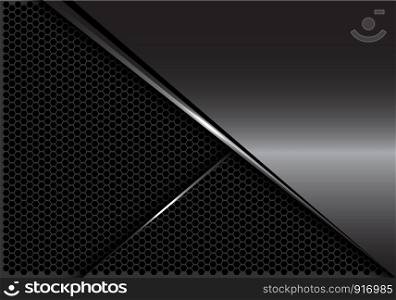 Abstract glossy grey metal silver line on dark hexagon mesh design modern luxury futuristic background vector illustration.