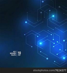Abstract glow connect shapes on dark blue background. Connection structure with geometric modern technology concept. Vector illustration.. Abstract glow connect shapes on dark blue background. Connection structure with geometric modern technology concept. Vector illustration