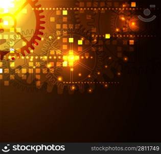 Abstract glowing background with digital symbols, vector illustration
