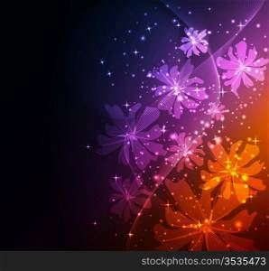 Abstract glowing background with floral elements