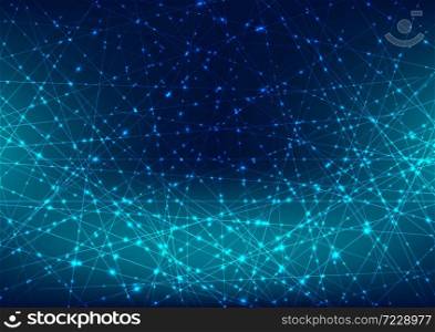 Abstract glowing blue laser line with sparkle lighting on dark blue space background. Digital technology futuristic concept. Vector illustration