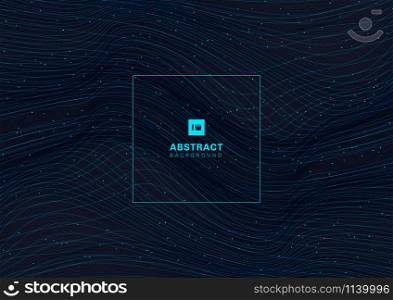 Abstract glowing blue wave lines pattern with particles elements on dark background. Technology futuristic concept. Vector illustration
