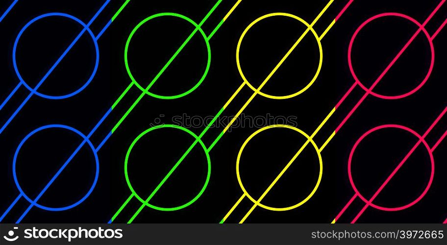 Abstract glowing geometric lines and figures. Set of dark vector seamless patterns for textile, prints, wallpaper, wrapping paper, web etc.